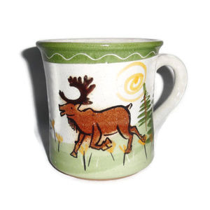 Caribou Coffee Mug Handmade Moose Farm Scene